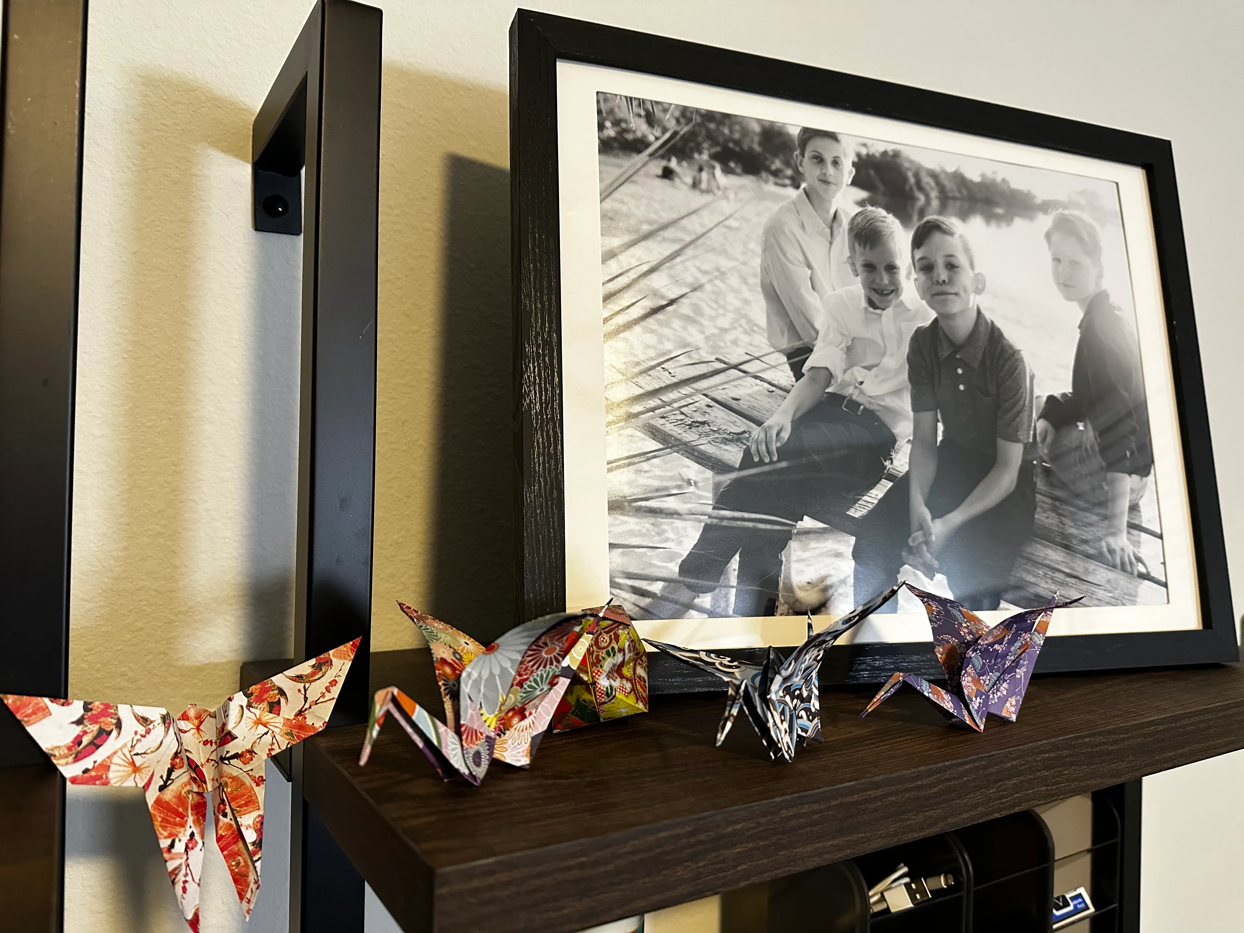 Several origami cranes, a butterfly, and various others